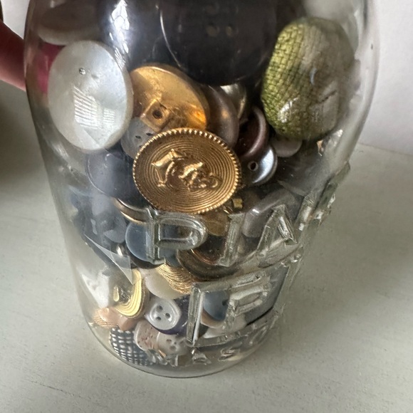 Antique buttons in pine mason jar - Picture 9 of 10
